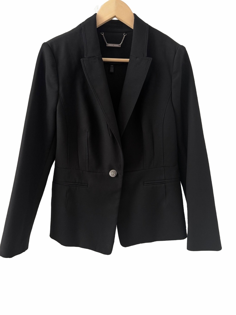 WHBM Mixed‑Media Blazer w/ Ribbed Sweater Insert – Black – Size 12P